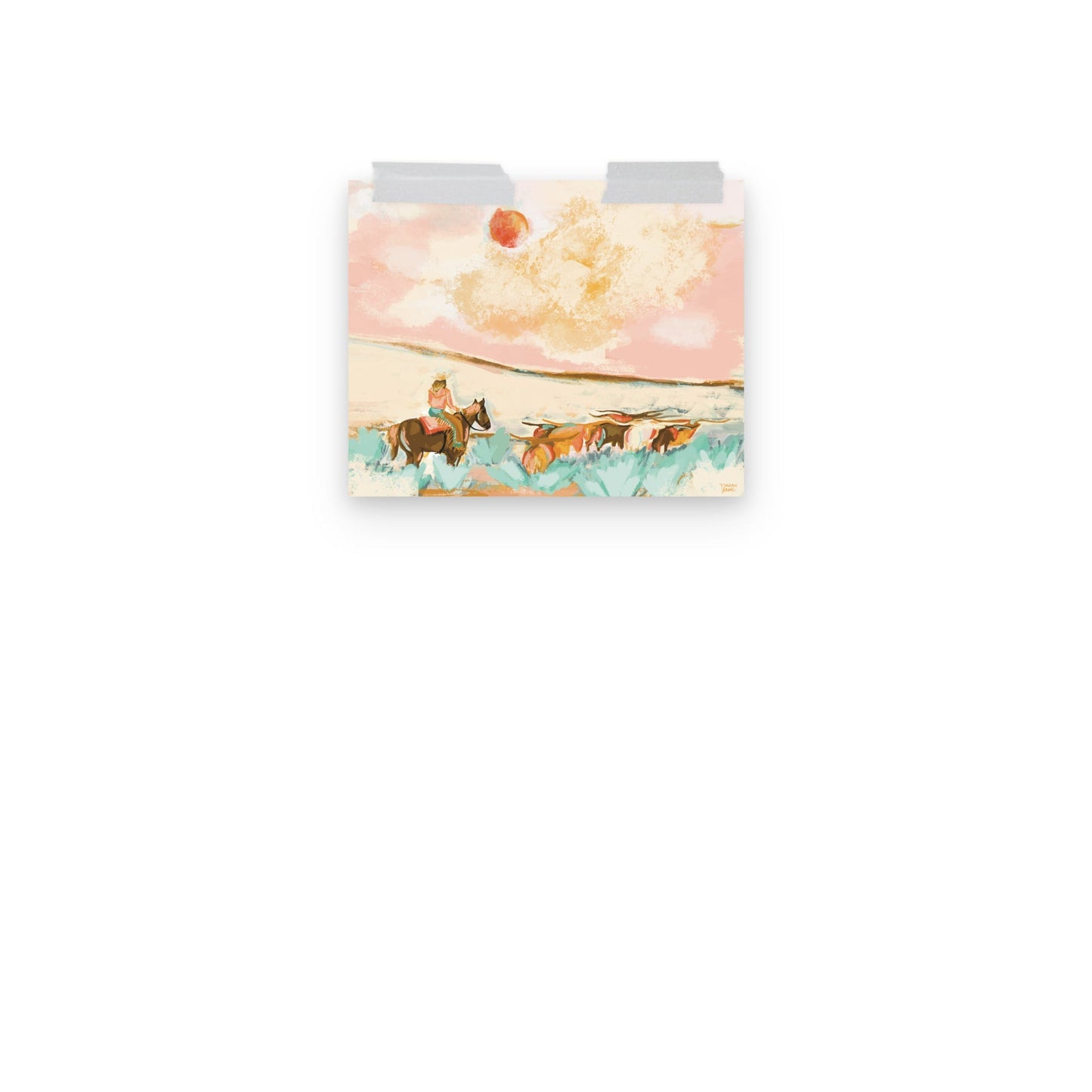 Cowgirl Longhorn Cattle Art Print