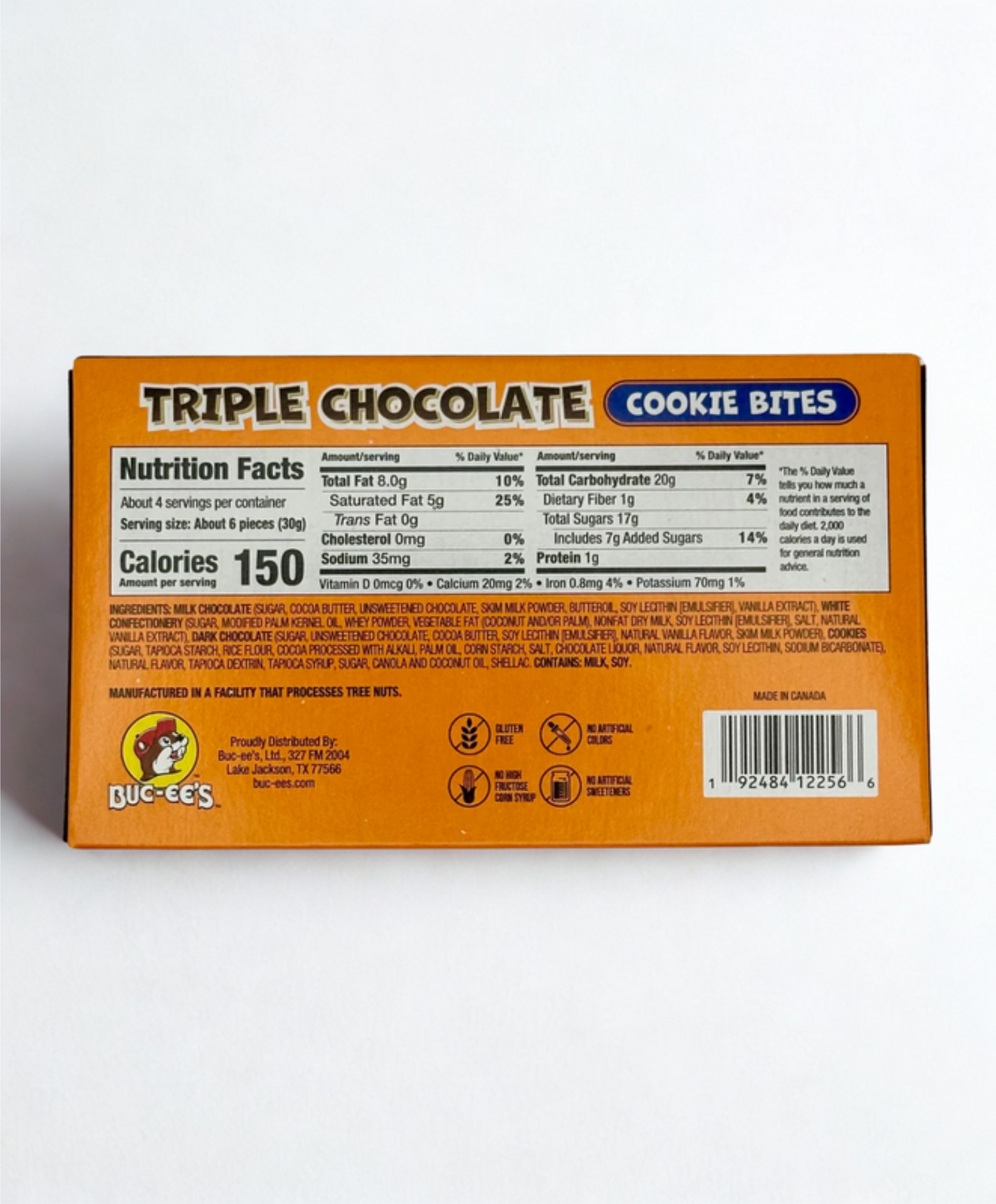 Box of Triple Chocolate Cookie Bites on a wooden surface