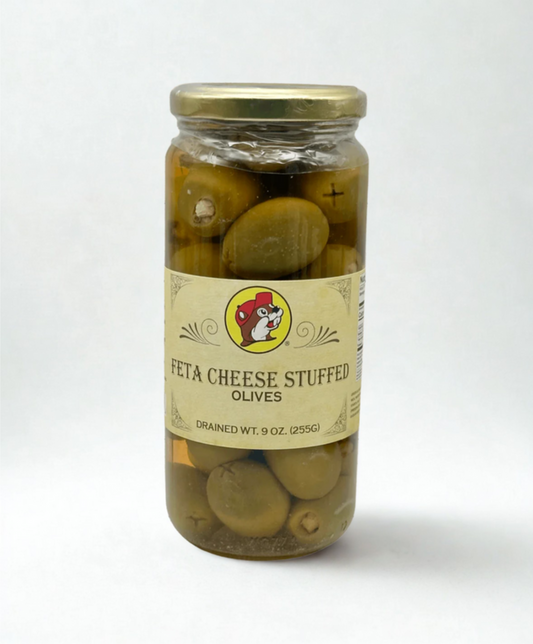 Buc-ee’s Gourmet Stuffed Olive Collection – Feta Cheese, Jalapeño & Garlic - Locally Texas. 
