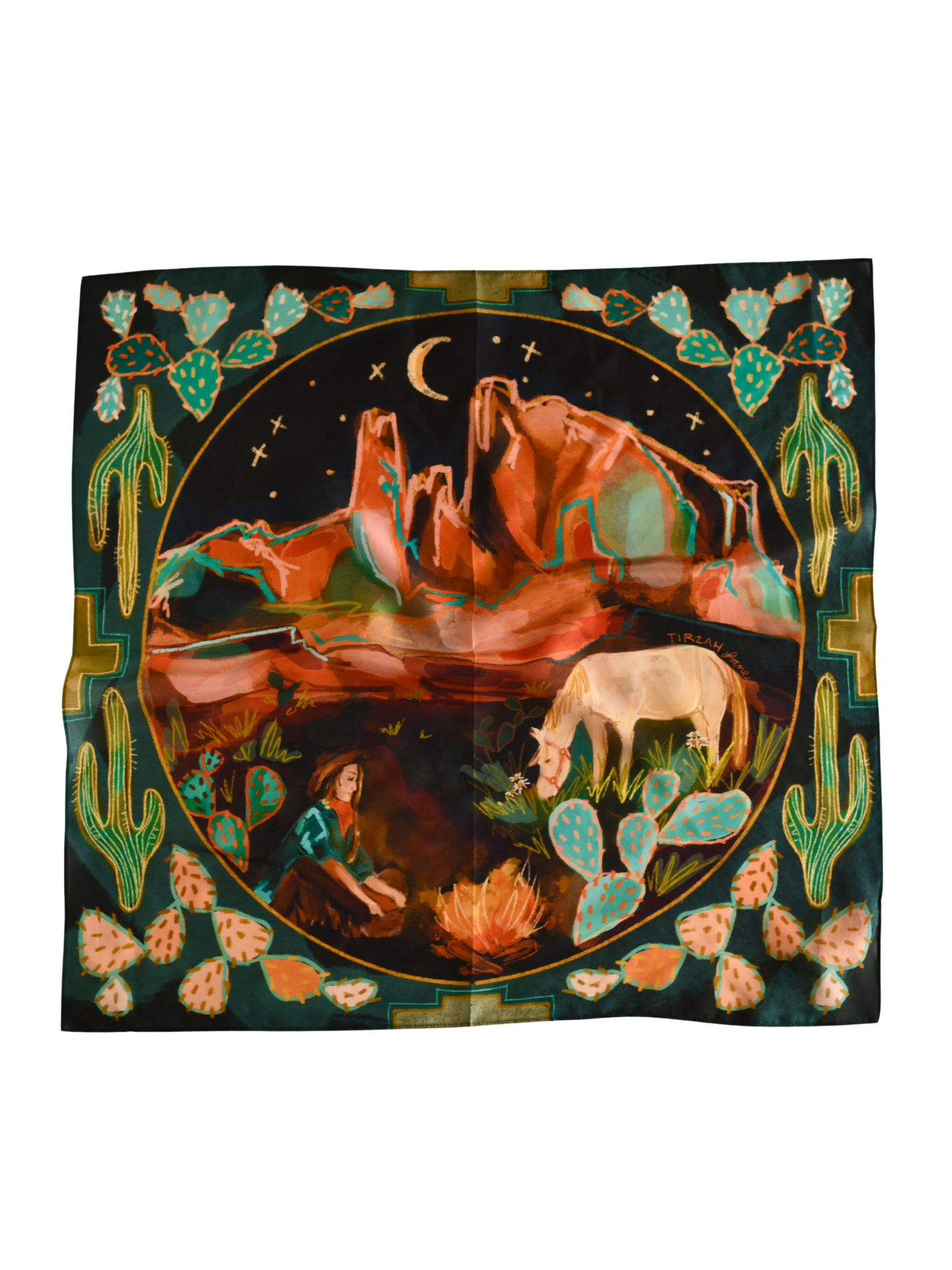 Desert Nights Western Cowgirl and Horse Silk Wild Rag Scarf