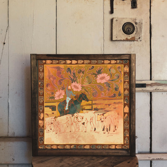 Round Up Floral Cattle Cowgirl | Western Art Print