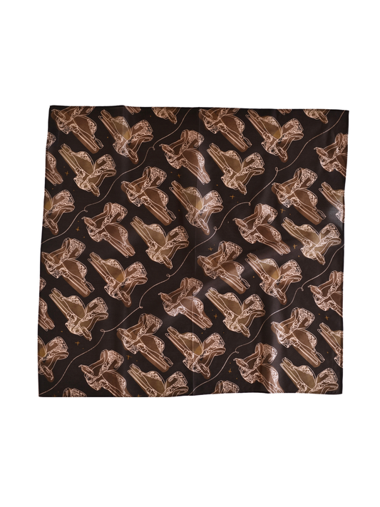 Western Saddle in Arena Brown Cowgirl Silk Scarf Wild Rag