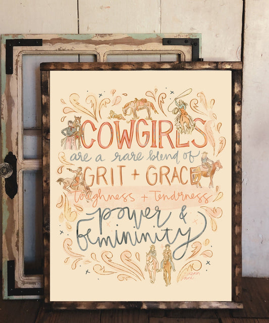 Grit And Grace | Western Cowgirl Quote Art Print