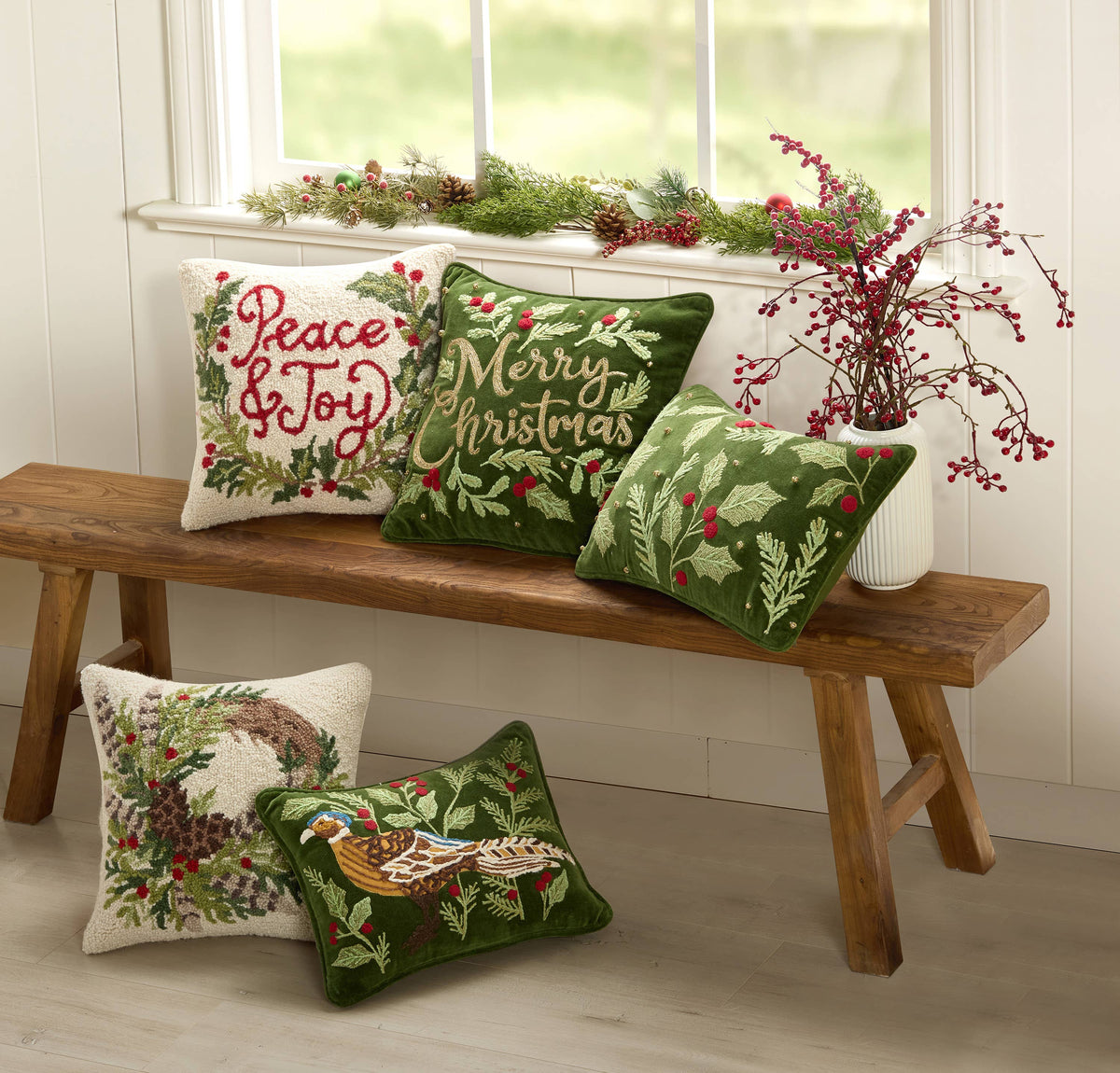 Pheasant Embroidered Pillow