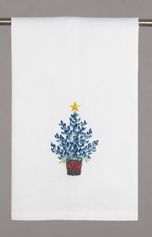 Blue Bonnet Christmas Tree Embroidered Kitchen Towel