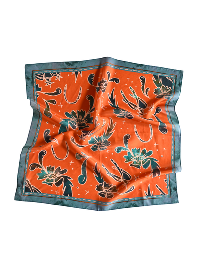 Spurs N’ Horseshoes in Rust Silk Western Cowgirl Wild Rag Scarf