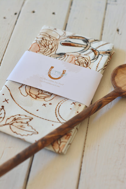 Roses and Spurs Western Rustic Farmhouse Kitchen Tea Towel