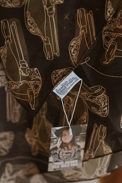 Western Saddle in Arena Brown Cowgirl Silk Scarf Wild Rag