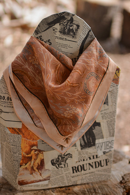 Western Harvest in Dusty Rose Silk Wild Rag Scarf
