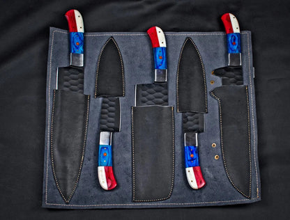 Custom Hand Forged Carbon Steel Chef’s Knife Set – 5 PCS BBQ & Kitchen Knives | Best Anniversary Gift for Him