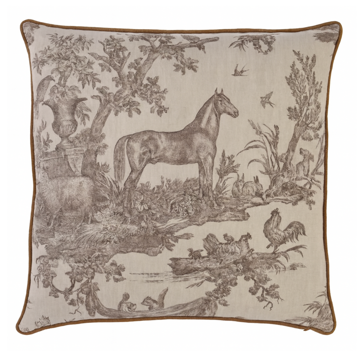 Western Toile Pillow Cover in Sepia Brown