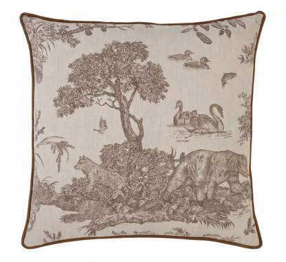 Western Toile Pillow Cover in Sepia Brown