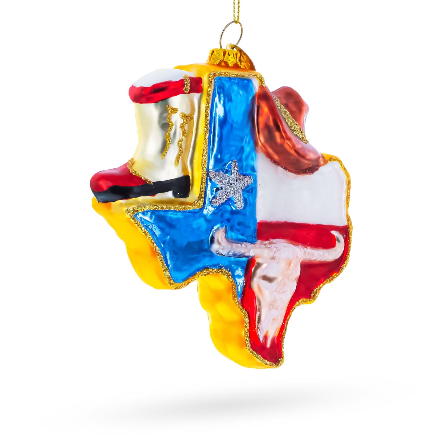 State of Texas Symbols, USA Glass Christmas Ornament