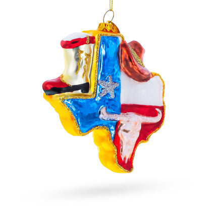 State of Texas Symbols, USA Glass Christmas Ornament