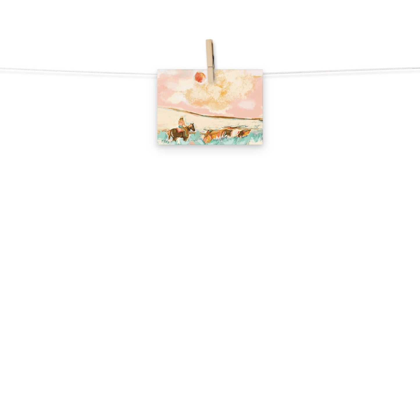 Cowgirl Longhorn Cattle Art Print