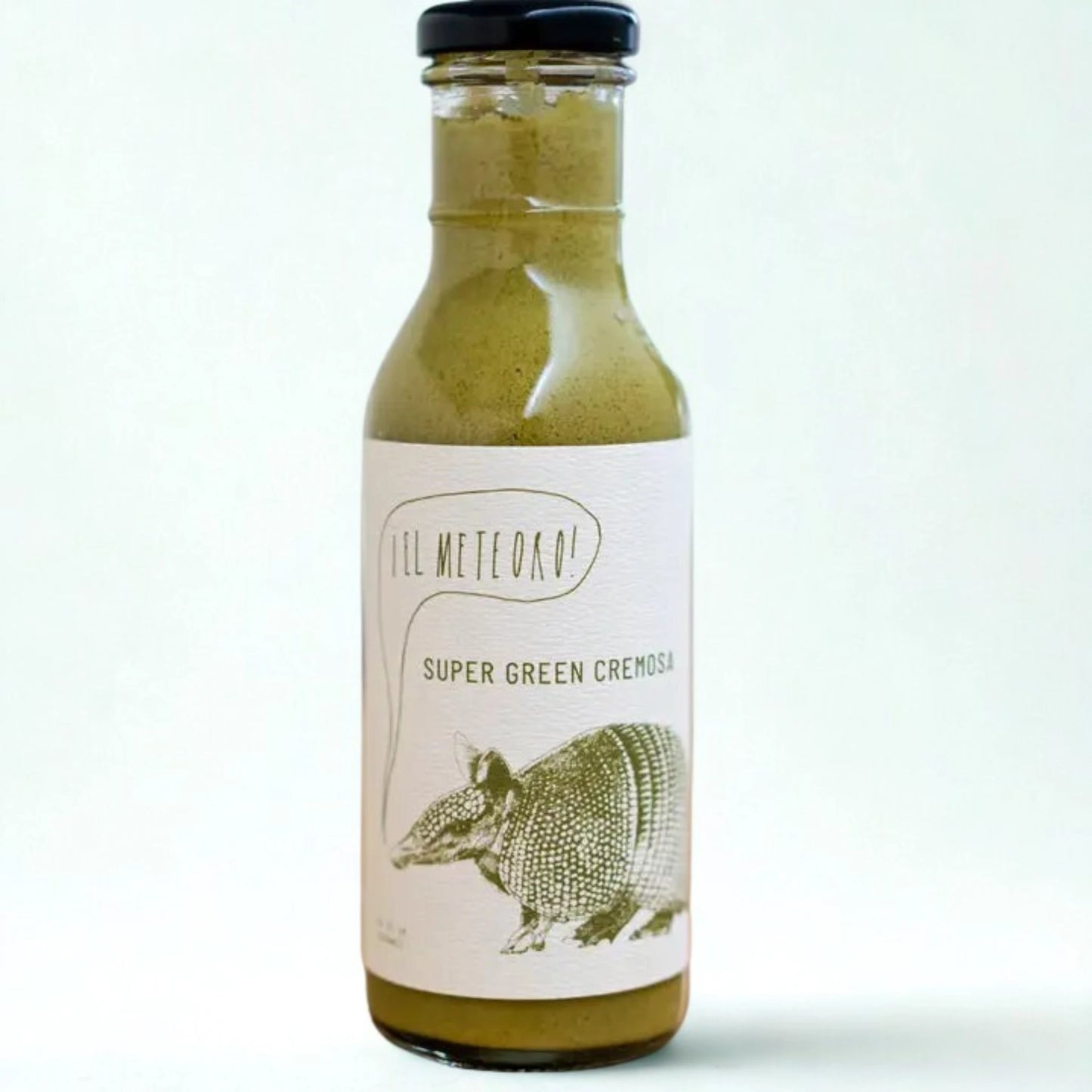 Bottle of 'El Meteoro' Super Green Crema Texas green sauce